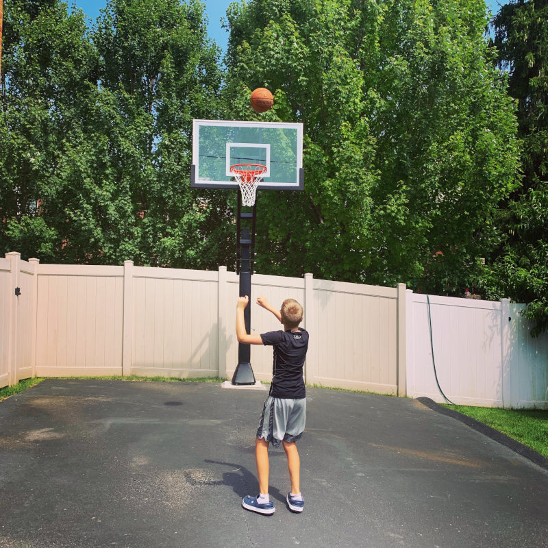 TPT554-LG Adjustable Basketball Hoop – 60" Tempered Glass Backboard, 5" Post, Premium Outdoor System for Backyard Courts