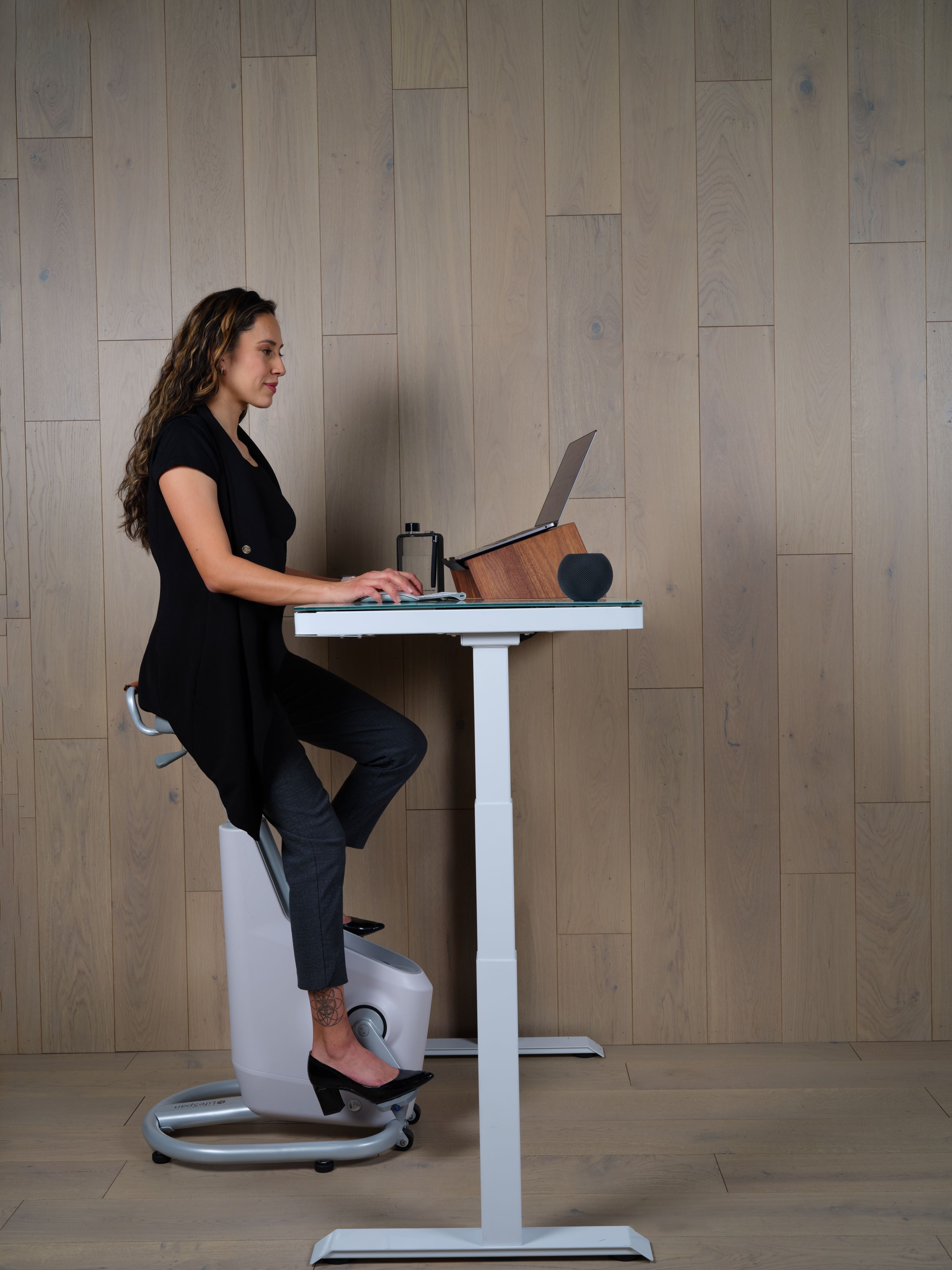 SDG Glass Standing Desk with Writable Surface, Adjustable Height, and Built-In Charging
