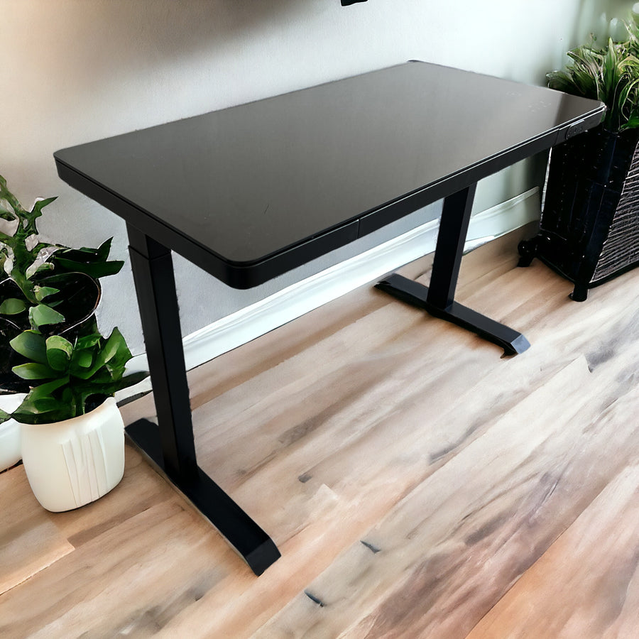 SDG Glass Standing Desk with Writable Surface, Adjustable Height, and Built-In Charging