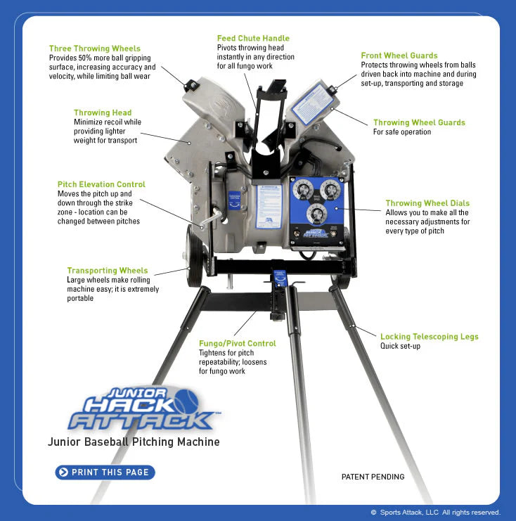 Junior Hack Attack Baseball Pitching Machine – Pro-Level Training for Young Players